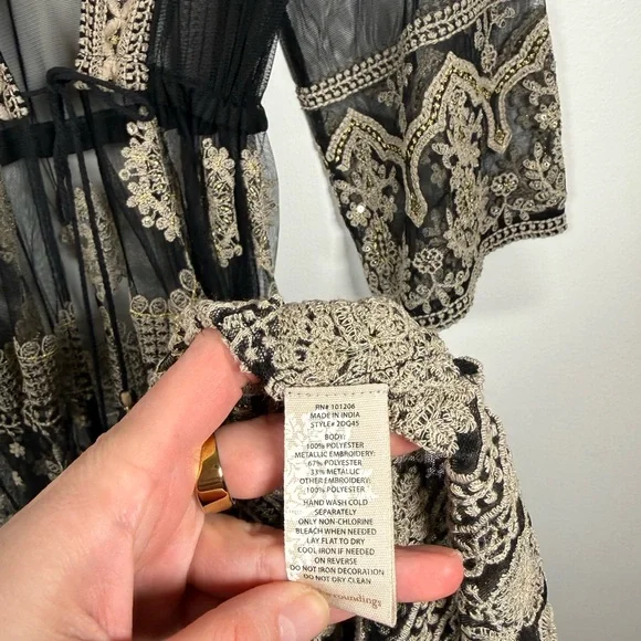 Soft Surroundings Sheer Lace Embroidered Kimono Robe‎ Coverup Gown - Picture 3 of 7